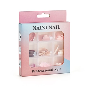 French manicure press-on nail kit with 108 glossy solid color nails in 9 compartments