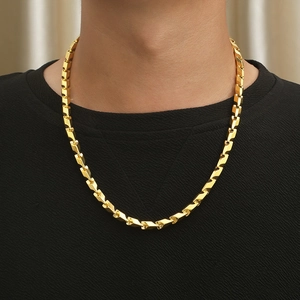 Men's hip hop gold plated geometric rhombus chain necklace in stainless steel