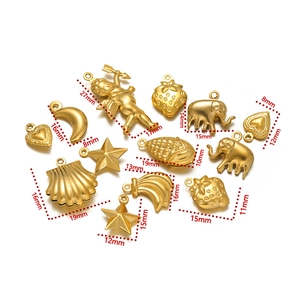 Pendentifs dorés en acier inoxydable cœur éléphant et cupidon avec mesures pour bijoux