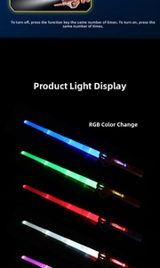 Detail view of RGB colorful light effects and 7-color modes on the telescopic toy sword