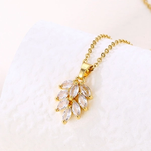 Leaf Pendant Necklace Stainless Steel With Marquise Zircon Crystal Gold Plated Elegant Branch Jewelry For Women