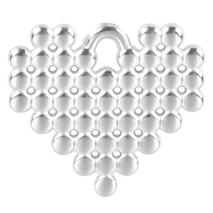 Detailed view of silver heart-shaped beaded grid pendant in polished stainless steel