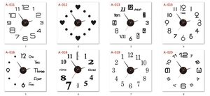 Collection of eight DIY acrylic silent wall clock designs with Arabic and Roman numerals