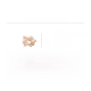 Detailed size specifications and weight of beige fabric scrunchie with pearls