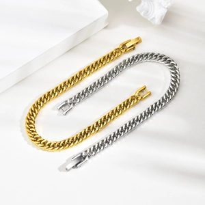 Bracelets gourmette en acier inoxydable poli or et argent pour un style punk hip-hop