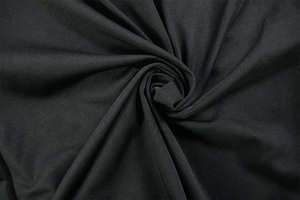 Detailed macro view of black woven fabric texture with rhythmic soft pleated draping