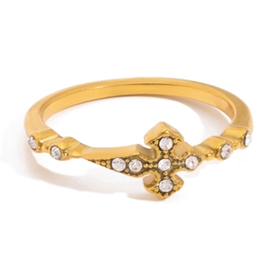 Bague croix en acier inoxydable plaqué or 18 carats avec oxydes de zirconium