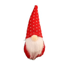Christmas Gnome ornament with red knitted heart hat and long white plush beard