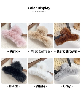 Faux fur hair claw clips in six colors including pink, brown, white and grey