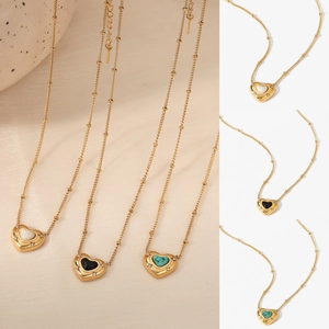 Collana Con Pendente A Cuore Acciaio Inossidabile 316 Placcato Oro PVD Pietra Naturale Impermeabile Vintage Per Donne