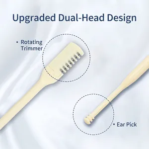 Dual-head portable nose hair trimmer and ear pick tool in cream yellow finish