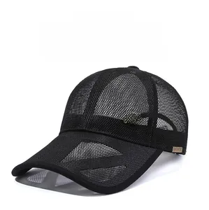Detail view of black mesh baseball cap featuring a vintage copper jeep metal badge buckle