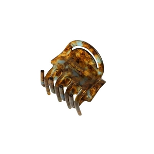 Premium amber pattern acetate hair claw clip for high ponytail styling in brown and blue