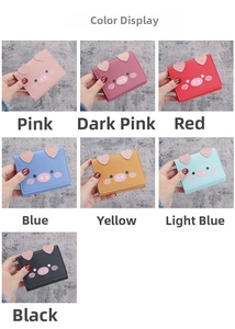Detailed grid view showing seven vibrant color options for the cute cartoon pig wallet