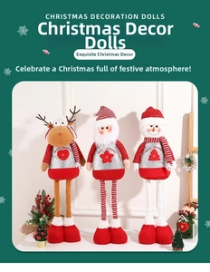 Close-up of Christmas standing dolls including Santa, Reindeer and Snowman with glitter