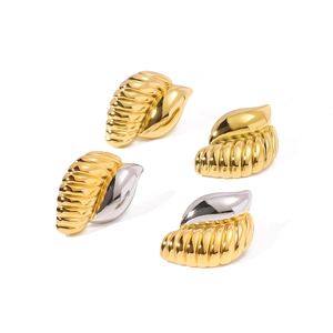 Minimalist 18K gold plated stainless steel spiral shell earrings in gold and two-tone finishes