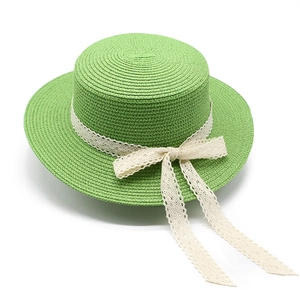 Women Boater Hat Paper Straw Sun Protection Summer Beach Wide Flat Brim Lace Bow French Elegant Style Breathable