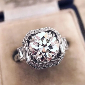 Anillo Vintage Circonita Corte Redondo Para Mujer Cobre Plata Antigua Chapado Halo Boda Lujo Retro Novia Accesorio