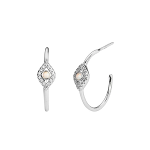 S925 Sterling Silver Evil Eye Hoop Earrings with Blue Opal and CZ Accents