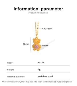 Size chart showing 40+5cm chain length and 18x11mm gold bear pendant dimensions