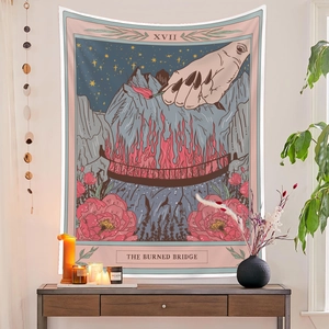 The Burned Bridge tarot tapestry with floral accents for bohemian style room decoration