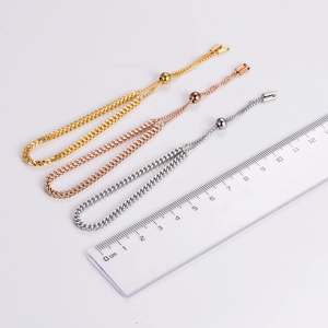 Adjustable stainless steel braided chain bracelets in gold, silver, and rose gold finishes