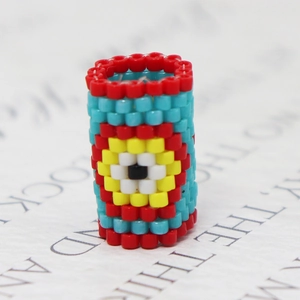 Handmade Miyuki bead cylindrical charm with Evil Eye geometric pattern for jewelry