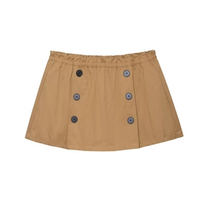 Jupe courte kaki coupe en A pour femme avec taille élastique et boutons décoratifs croisés