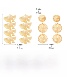 Detailed dimensions of long leaf and flower earrings in inches and centimeters