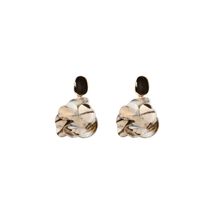 Modern resin flower drop earrings with black studs and grey marble texture petals