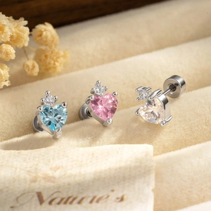 Heart Zircon Cartilage Piercing Stud Titanium Steel Copper Screw Back Ear Bone Nail Sweet Jewelry For Women
