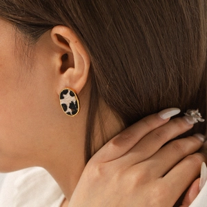Leopard Print Stud Earrings Stainless Steel 18K Gold Plated Oval Geometric Vintage Style Fashion Accessories For Women