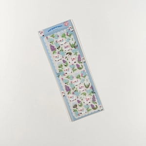Detail of laser sticker with cute white sheep, lavender and floral patterns for DIY decor