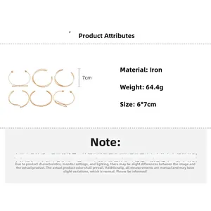 Detailed specs of 6-piece gold metal cuff bracelet set with weight and size info