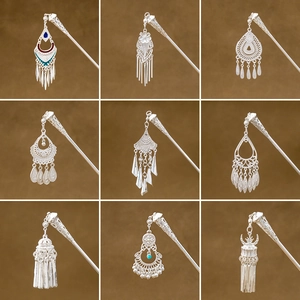 Vintage Chinese Style Hair Stick Alloy Silver Color Hollow Out Filigree Long Tassel Dangle Butterfly Ethnic Hair Accessory