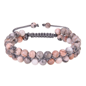 Natural Pink Zebra Stone Beaded Bracelet Layered Handmade Braided Rope Adjustable Healing Gemstone Jewelry Women Men
