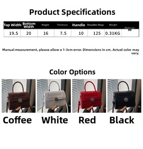 Detailed size chart for stone pattern square handbag with dimensions and weight in cm