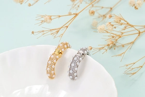 Vintage round pearl hoop earrings with cubic zirconia inlay in gold and silver plating