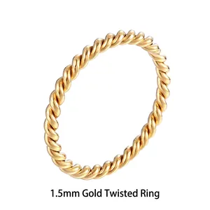 Close-up of 1.5mm gold twisted rope ring showing the intricate braided texture and finish