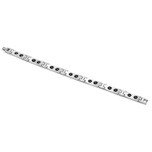 Mens stainless steel magnetic health bracelet with silver H-links and black stone inserts