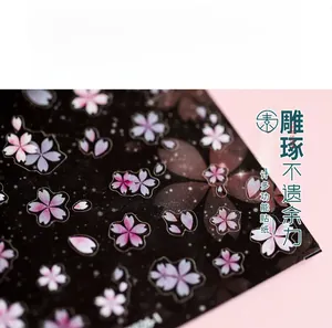 Detailed macro view of 5D cherry blossom nail stickers with pink sakura petals and textures