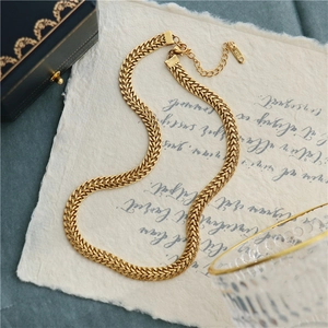 Minimalist Flat Herringbone Chain Necklace Vintage 18K Gold Plated Stainless Steel Snake Bone Choker For Women
