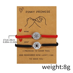 Pinky Promise braided bracelet set with stainless steel Halloween charms on craft card