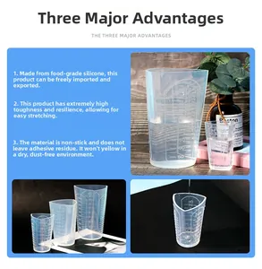 Macro detail of transparent silicone measuring cup set with clear scale markings