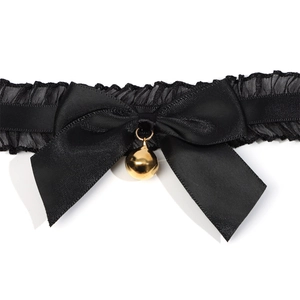 Black lace choker with satin bow and gold bell for cat cosplay costume accessories