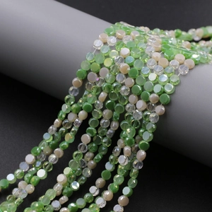 Strands of 4mm green and beige faceted glass beads for DIY jewelry making