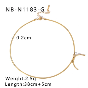 Detailed view of 18K gold stainless steel snake chain necklace with bow and dimensions