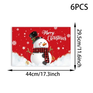 Set of 6 Christmas snowmen placemats showing 44x29.5cm dimensions and festive red design