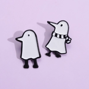 Cute cartoon bird character alloy brooches set with striped scarf on purple background
