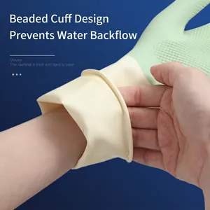 Two-tone waterproof latex cleaning gloves with rolled cuffs and non-slip texture